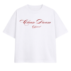 White t-shirt with red text 'Chase Dream Official' on a white background